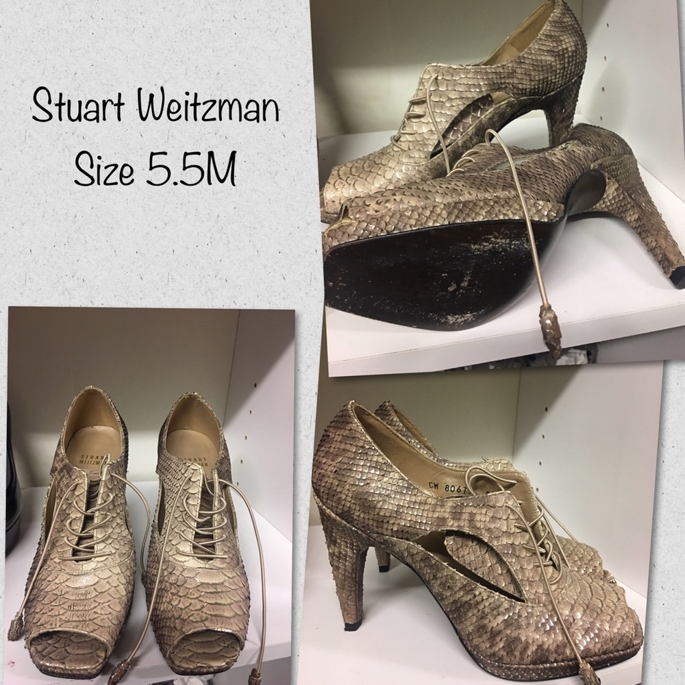 Stuart Weitzman snakeskin peep toe booties